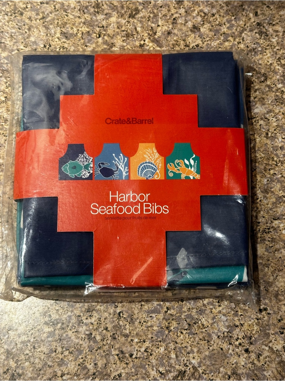 Crate & Barrel Harbor Seafood Bibs (Set of 4) Reusable And Sustainable Food NWT